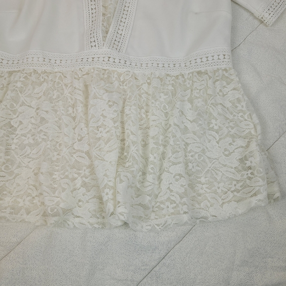 Scobe white deep v neck short sleeve top white lace peplum fairy coquette girl M - Picture 9 of 13